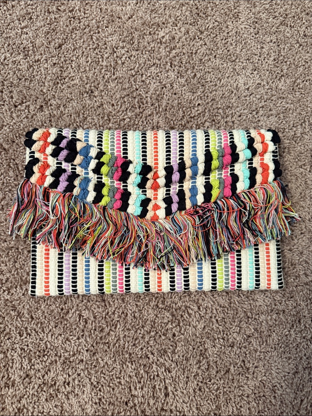 Stella & Dot Multicolor Woven Fringe Clutch